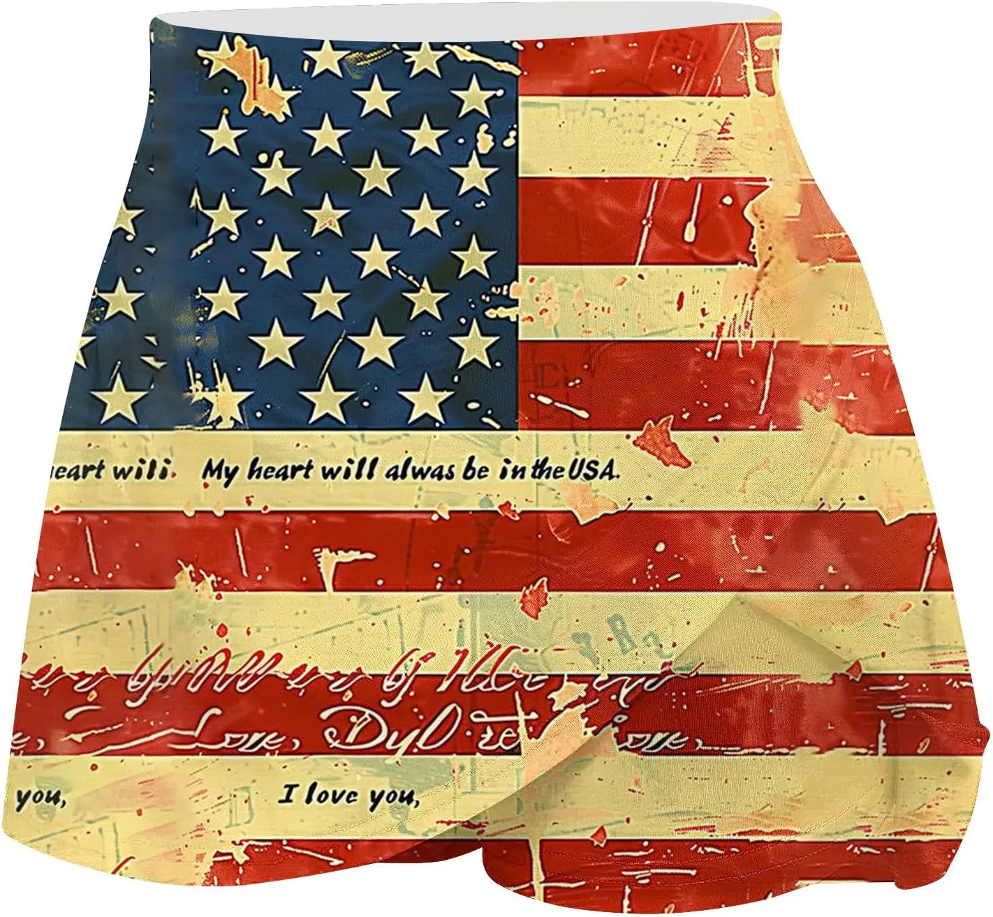 Women Tennis Skirts with Pockets High Waisted Athletic Golf Skorts Skirts Independence Day Print Yoga Leggings Shorts