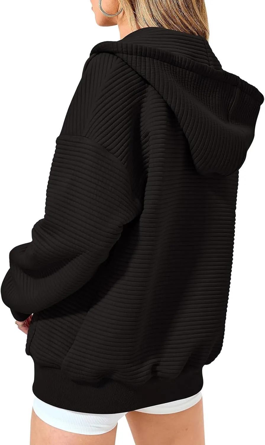 Women Zip Up Hoodie Long Sleeve Hooded Oversized Sweatshirts Y2K Jacket with Pockets Casual Drawstring Fall Coat