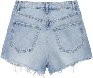 Womens Casual High-Waisted Denim Shorts Rhinestones Polka Dot Short Denim Pant