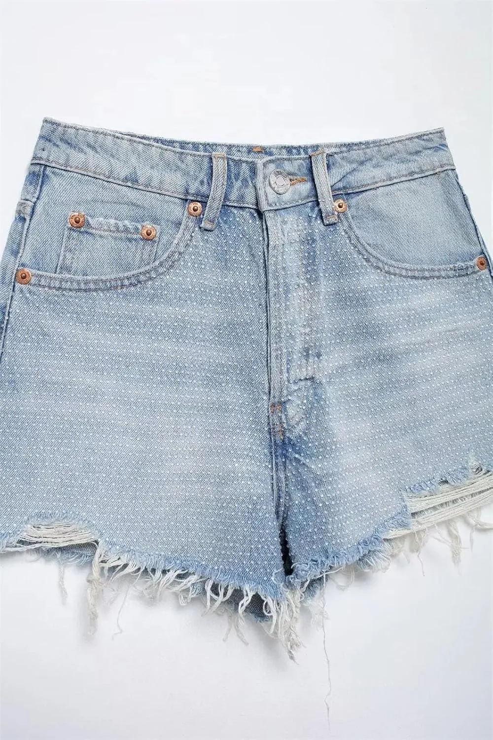 Womens Casual High-Waisted Denim Shorts Rhinestones Polka Dot Short Denim Pant
