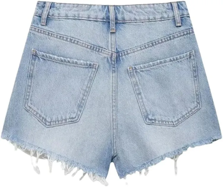 Womens Casual High-Waisted Denim Shorts Rhinestones Polka Dot Short Denim Pant