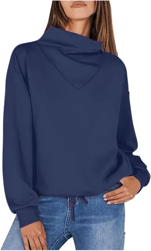 Womens Cowl Neck Sweatshirt Long Sleeve Y2K Hoodies Solid Color Loose Ual Pullover Tops 2024 Fall Winter Clothes
