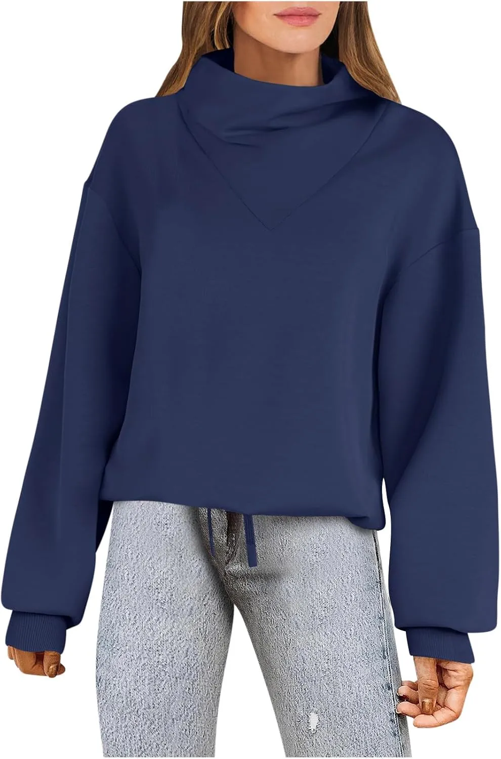 Womens Cowl Neck Sweatshirt Long Sleeve Y2K Hoodies Solid Color Loose Ual Pullover Tops 2024 Fall Winter Clothes