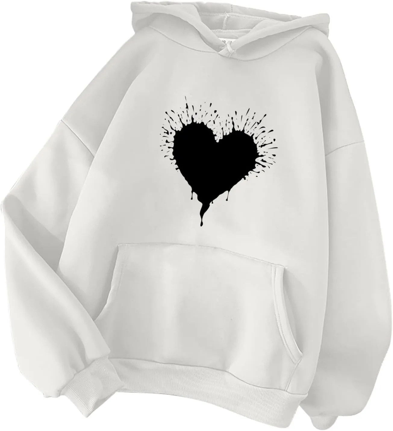 Women's Drawstring Hoodie Long Sleeve Heart Print Cute Pullovers Tops Trendy Kangaroo Pocket Casual Sweatshirt