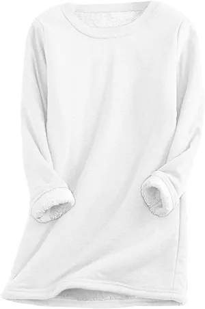 Womens Fleece Crewneck Sweatshirt Sherpa Lined Sweatshirt Thermal Sweatshirt Warm Winter Pullover Sweatshirt