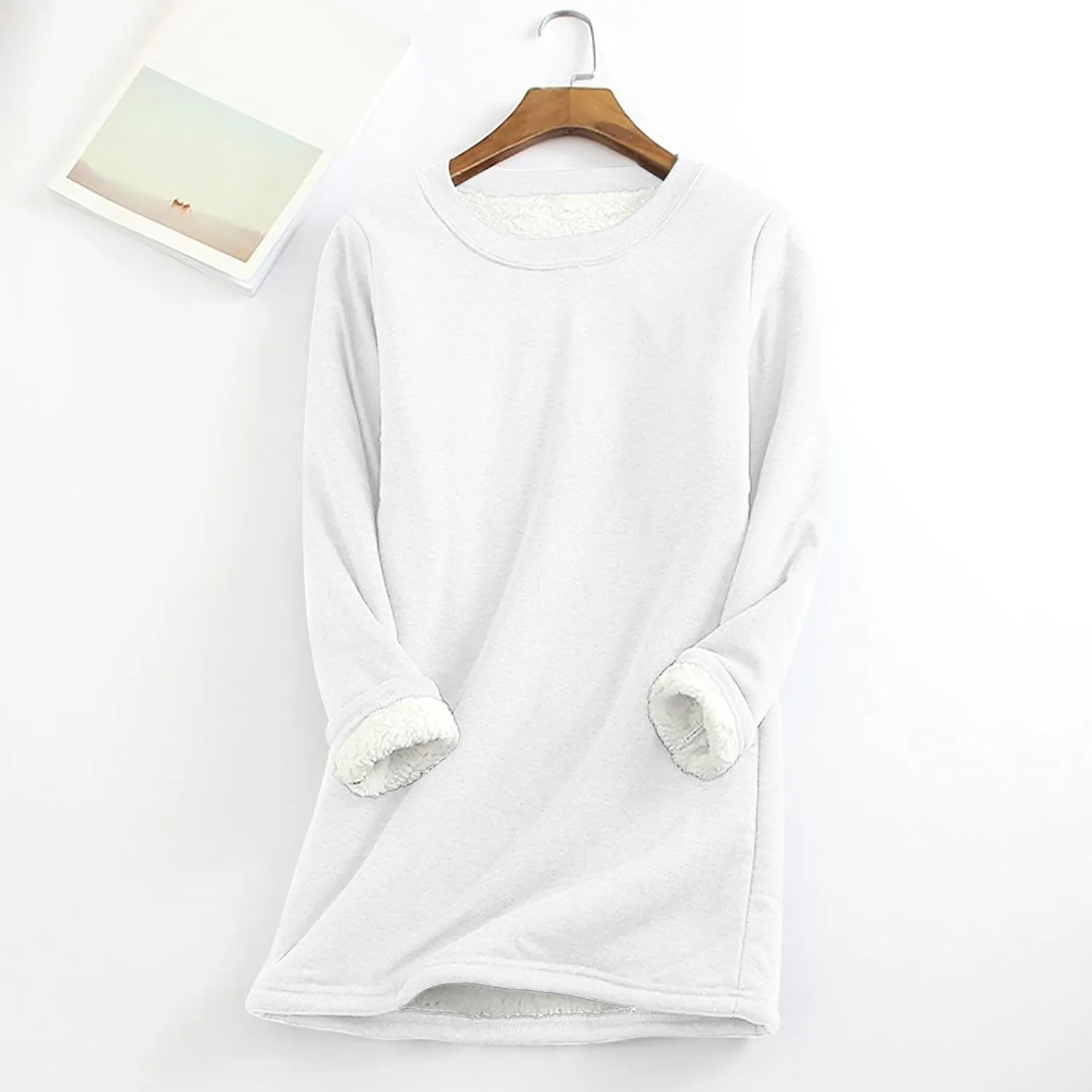 Womens Fleece Crewneck Sweatshirt Sherpa Lined Sweatshirt Thermal Sweatshirt Warm Winter Pullover Sweatshirt
