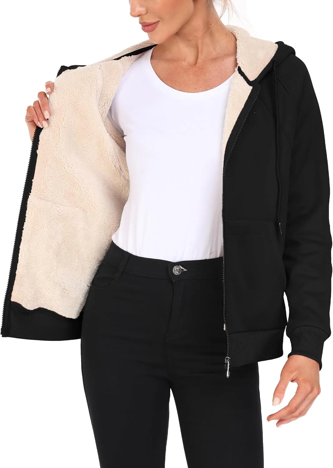 Womens Fleece Lined Hoodie Jackets Full Zip Hoodies with Zipper Pocket Warm Hoodie Sweatshirts for Women