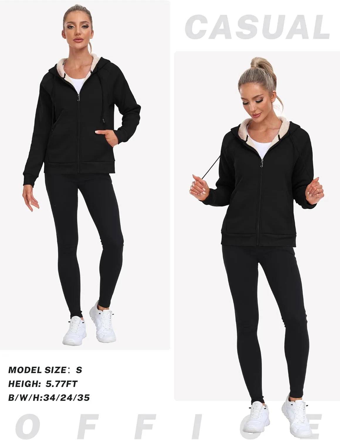 Womens Fleece Lined Hoodie Jackets Full Zip Hoodies with Zipper Pocket Warm Hoodie Sweatshirts for Women