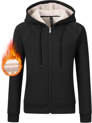 Womens Fleece Lined Hoodie Jackets Full Zip Hoodies with Zipper Pocket Warm Hoodie Sweatshirts for Women