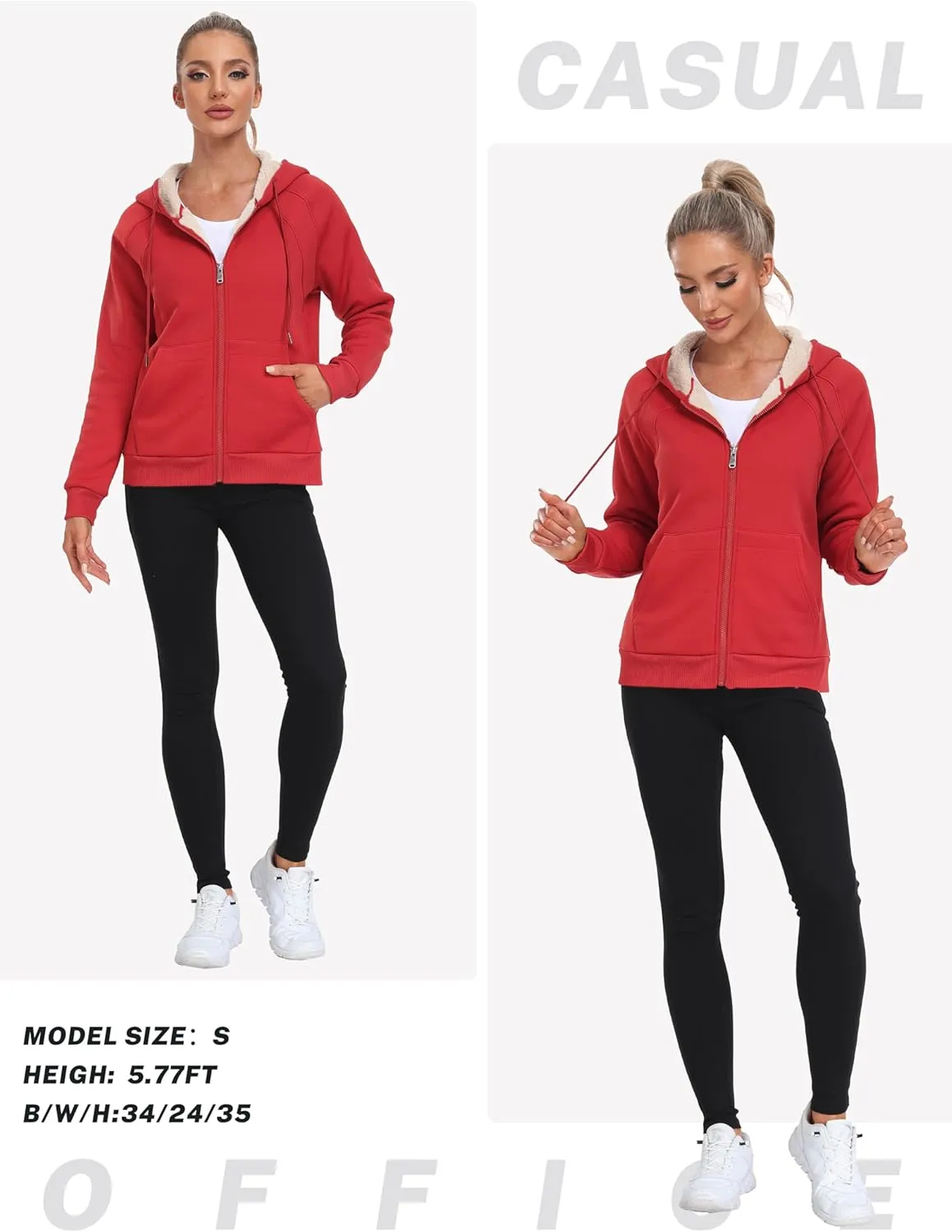 Womens Fleece Lined Hoodie Jackets Full Zip Hoodies with Zipper Pocket Warm Hoodie Sweatshirts for Women