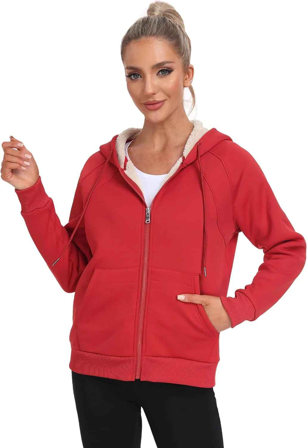 Womens Fleece Lined Hoodie Jackets Full Zip Hoodies with Zipper Pocket Warm Hoodie Sweatshirts for Women