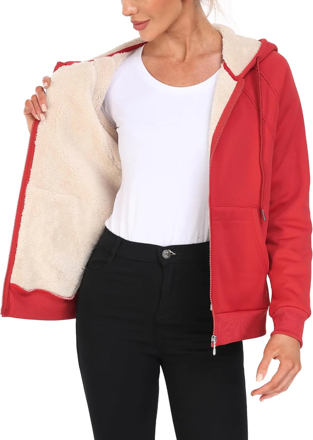 Womens Fleece Lined Hoodie Jackets Full Zip Hoodies with Zipper Pocket Warm Hoodie Sweatshirts for Women