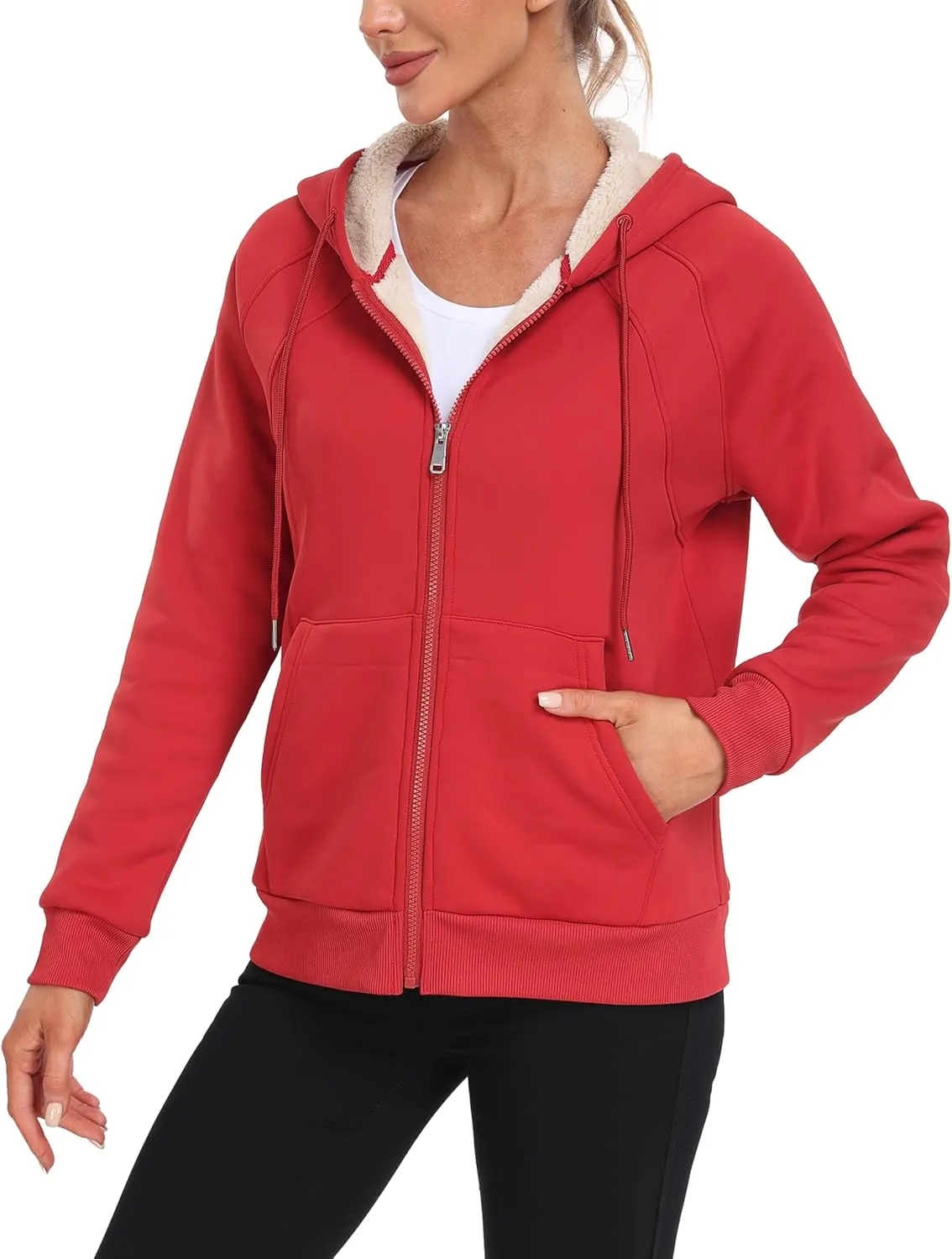 Womens Fleece Lined Hoodie Jackets Full Zip Hoodies with Zipper Pocket Warm Hoodie Sweatshirts for Women