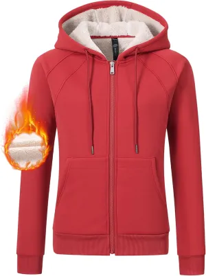 Womens Fleece Lined Hoodie Jackets Full Zip Hoodies with Zipper Pocket Warm Hoodie Sweatshirts for Women