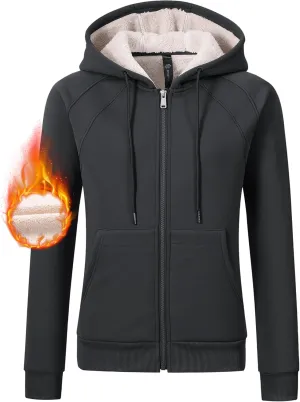 Womens Fleece Lined Hoodie Jackets Full Zip Hoodies with Zipper Pocket Warm Hoodie Sweatshirts for Women