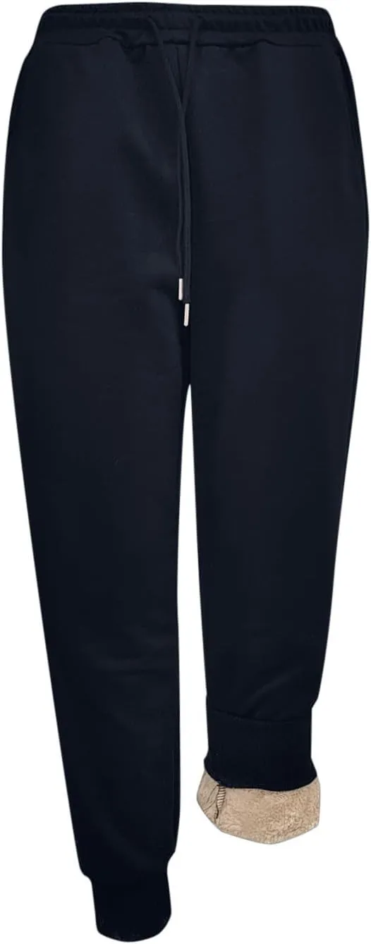Womens Fleece Sweatpants Elastic High Waist Joggers Pants Active Running Pants Drawstring Baggy Lounge Trousers