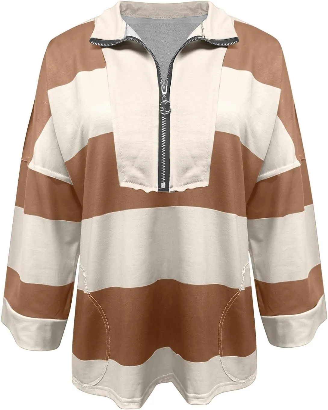 Women's Half Zip Sweatshirts Lightweight Oversized Tshirt Shirts Fall Trendy Long Sleeve V Neck Pullover Blouse Tops