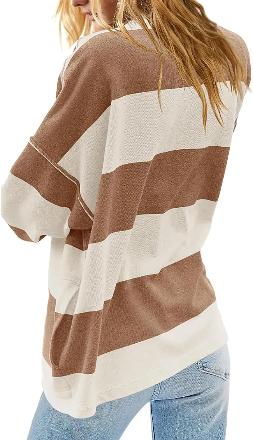 Women's Half Zip Sweatshirts Lightweight Oversized Tshirt Shirts Fall Trendy Long Sleeve V Neck Pullover Blouse Tops