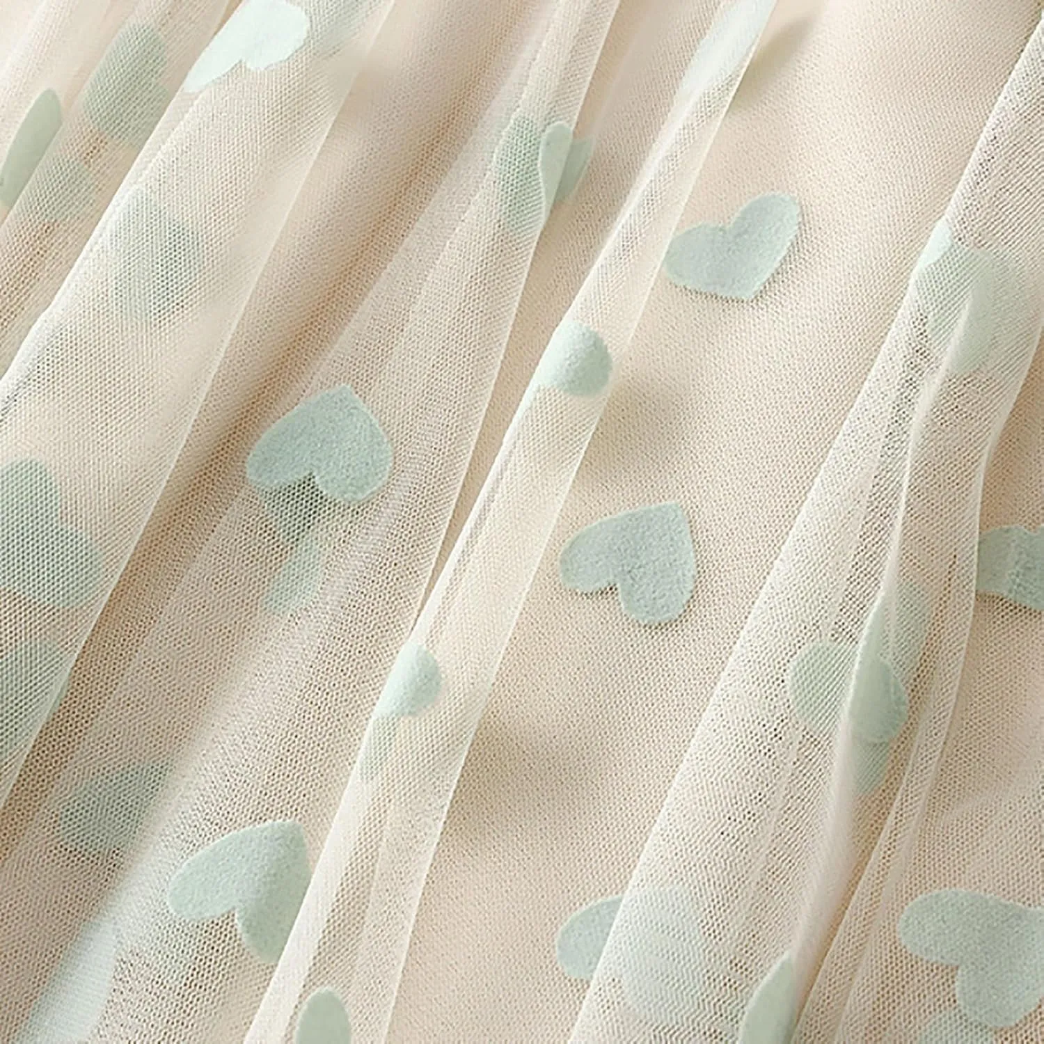 Women's Heart Print Mesh Pleated Midi Skirt High Waist A-Line Flowy Tulle Layered Long Skirts