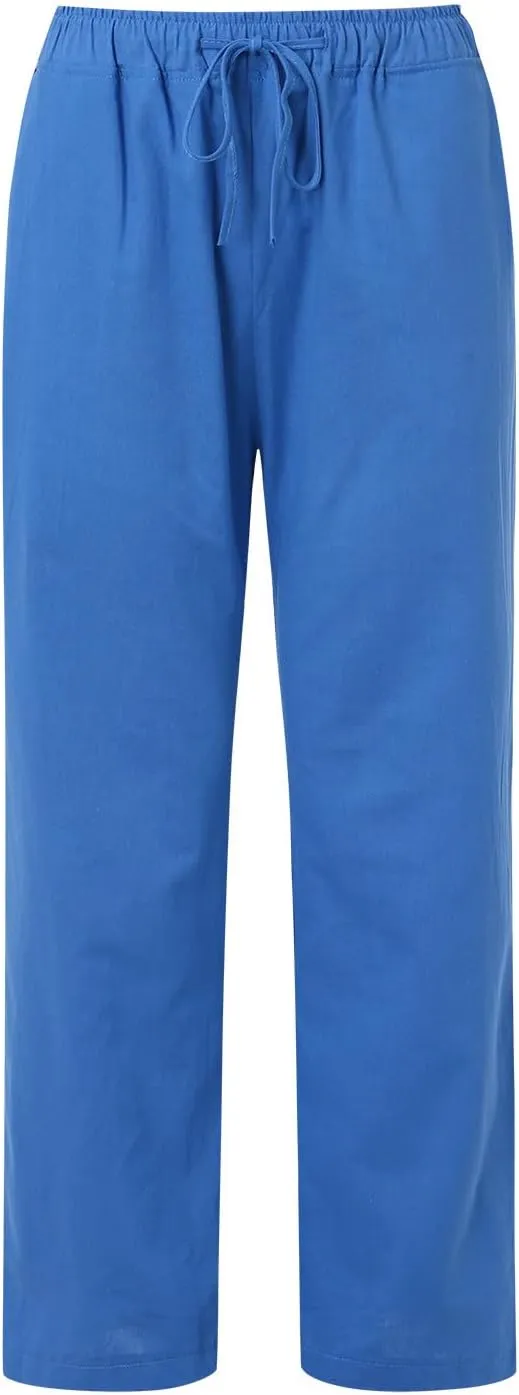 Womens Linen Blend Summer Fashion Pants High Waist Long Lounge Slim Fit Pants Beach