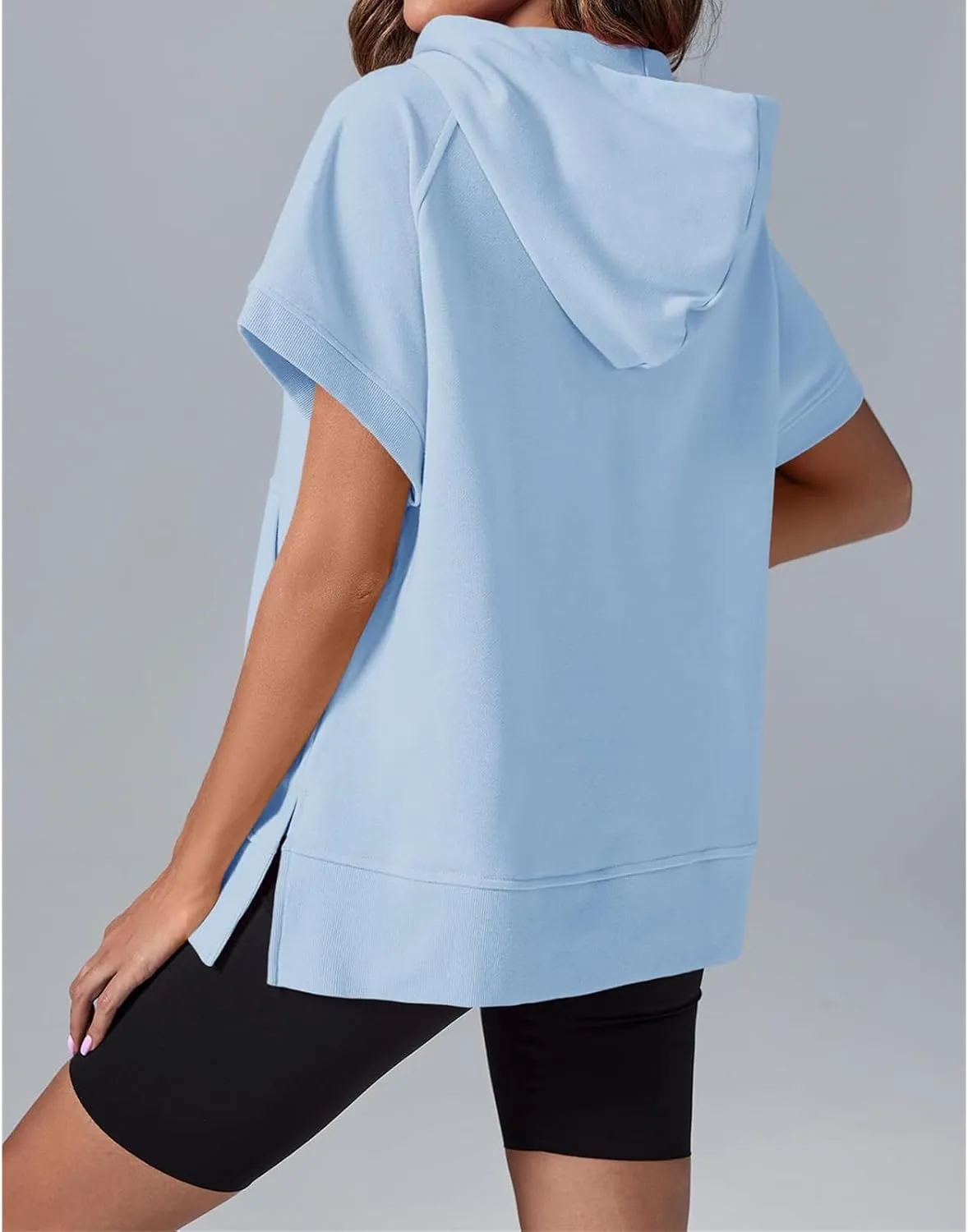 Womens Oversized Half Zip Hoodies Short Sleeve Casual Sweatshirts Loose Fit Pullover Tops with Pockets 2024