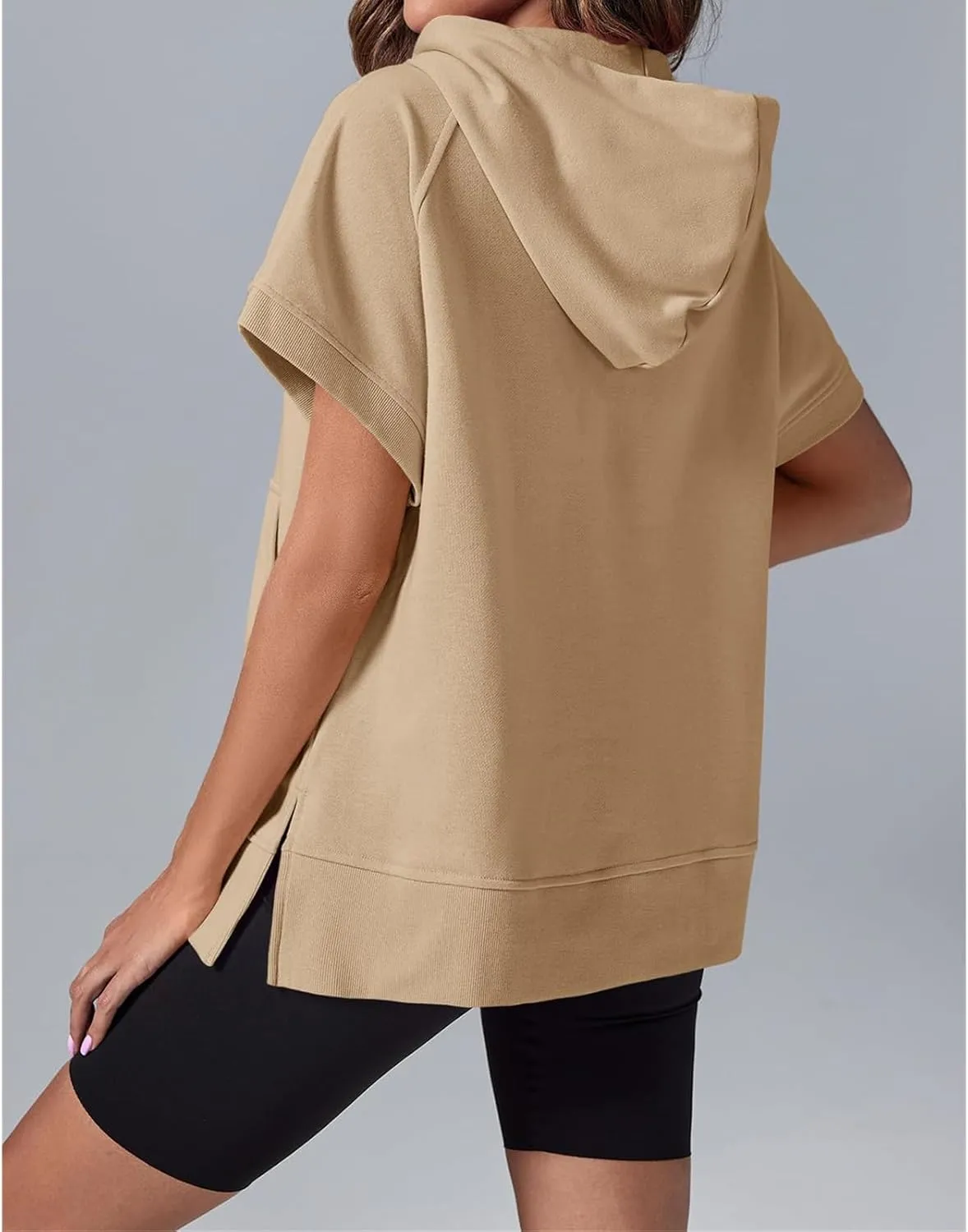 Womens Oversized Half Zip Hoodies Short Sleeve Casual Sweatshirts Loose Fit Pullover Tops with Pockets 2024