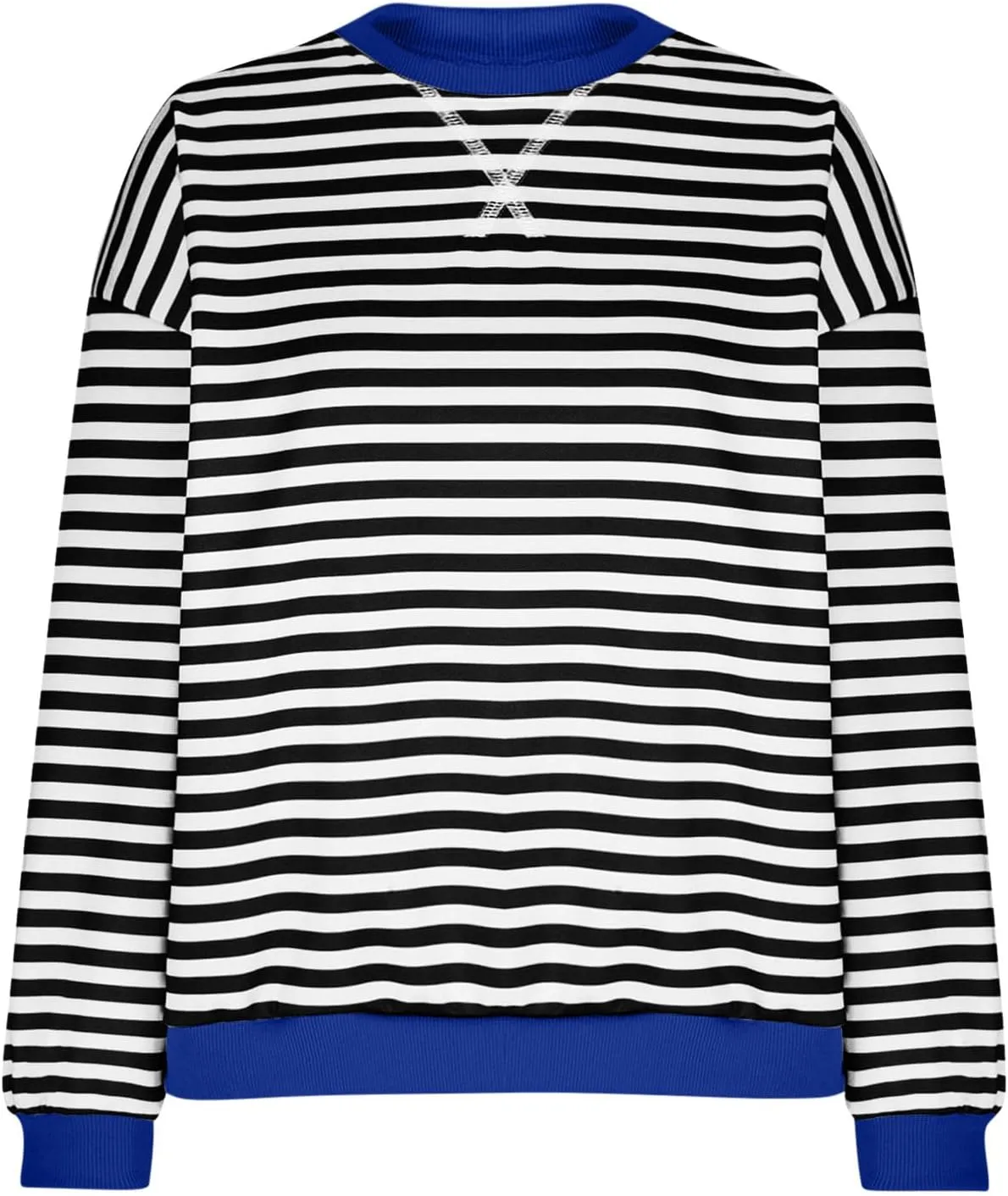 Women's Oversized Striped Color Block Sweatshirts Tops Long Sleeve Crewneck Baggy Y2k Preppy Pullover Shirt Blouse