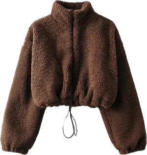 Womens Oversized Sweatshirts Zip Up Fluffy Fuzzy Fleece Cropped Sweatshirt Sherpa Jackets