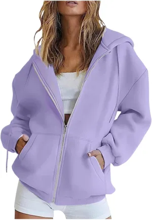 Womens Oversized Zip Up Hoodies Long Sleeve Fall Casual Sweatshirts Jacket Trendy Y2k Hoodie with Pocket, Medium