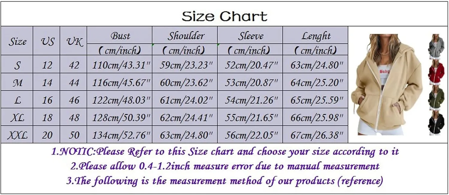 Womens Oversized Zip Up Hoodies Long Sleeve Fall Casual Sweatshirts Jacket Trendy Y2k Hoodie with Pocket, Medium