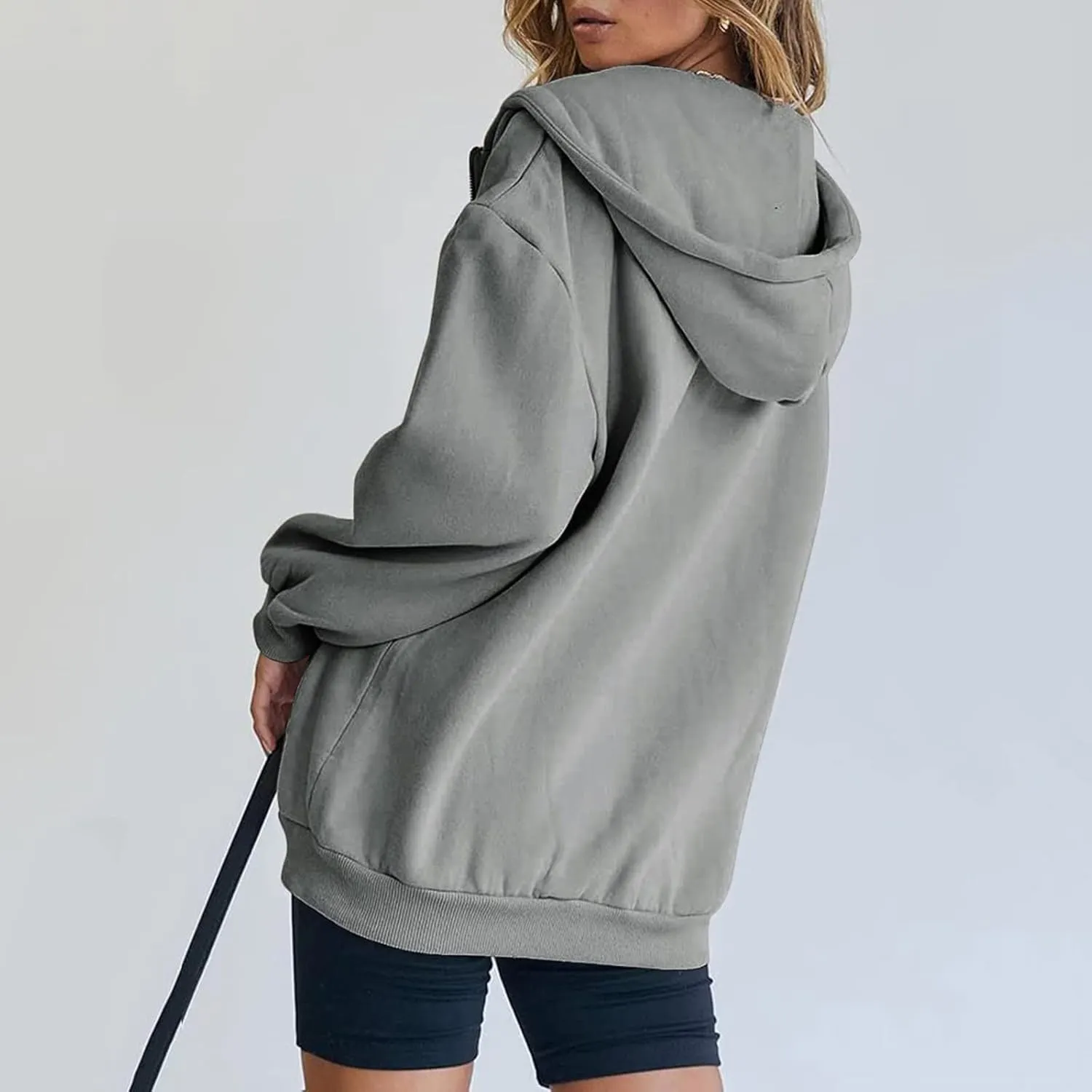 Womens Oversized Zip Up Hoodies Long Sleeve Fall Casual Sweatshirts Jacket Trendy Y2k Hoodie with Pocket, Medium
