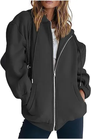 Womens Oversized Zip Up Hoodies Long Sleeve Fall Casual Sweatshirts Jacket Trendy Y2k Hoodie with Pocket, Medium