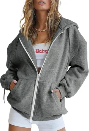 Womens Oversized Zip Up Hoodies Long Sleeve Fall Casual Sweatshirts Jacket Trendy Y2k Hoodie with Pocket, Medium