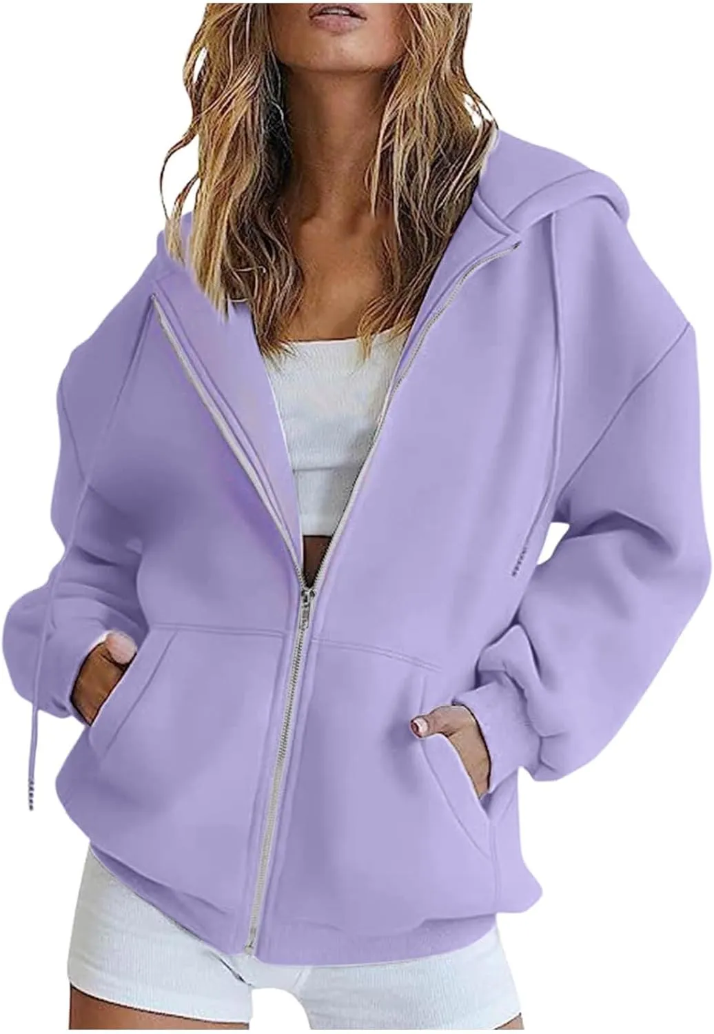 Womens Oversized Zip Up Hoodies Long Sleeve Fall Casual Sweatshirts Jacket Trendy Y2k Hoodie with Pocket, Medium