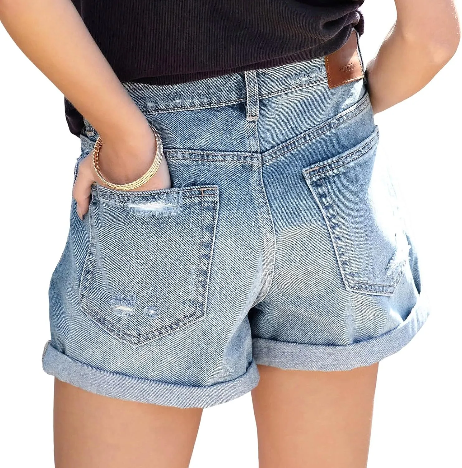 Women's Ripped Jean Shorts High Waisted Casual Stretchy Trendy Summer Baggy Girls Distressed Folded Hem Denim Shorts