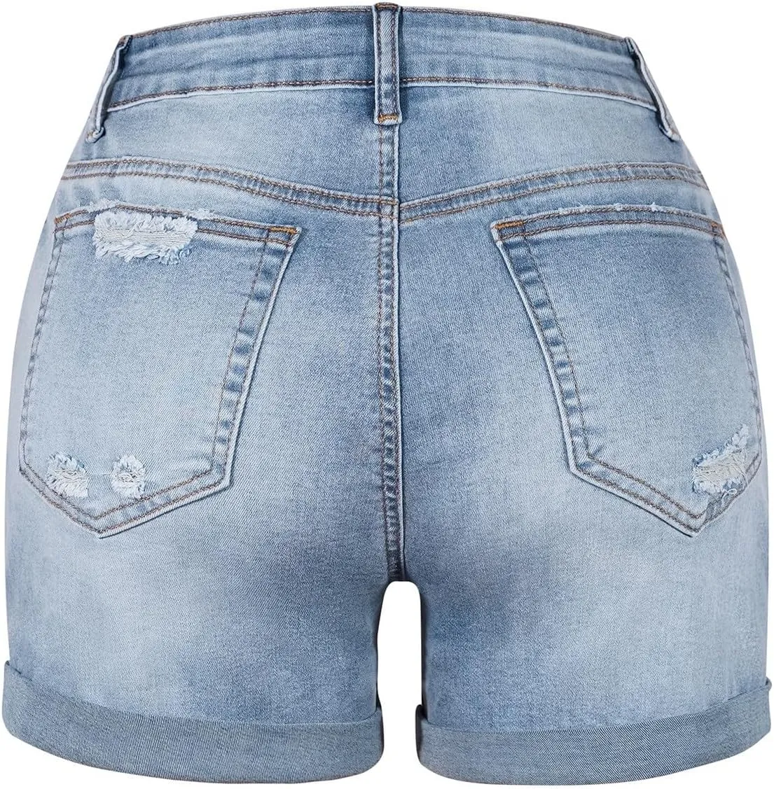 Women's Ripped Jean Shorts High Waisted Casual Stretchy Trendy Summer Baggy Girls Distressed Folded Hem Denim Shorts