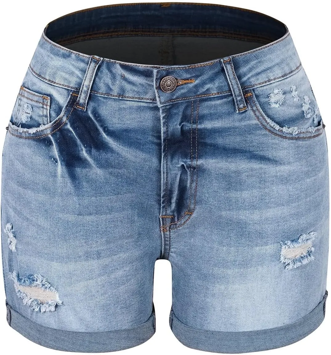 Women's Ripped Jean Shorts High Waisted Casual Stretchy Trendy Summer Baggy Girls Distressed Folded Hem Denim Shorts