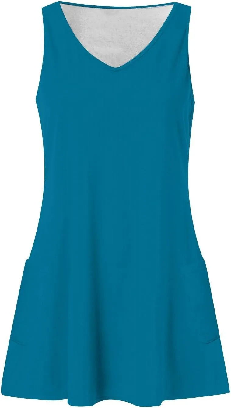 Womens Summer Dresses 2024 T-Shirts Dress Loose V Neck Sleeveless Tank Dresses Sundresses Floral/Plain