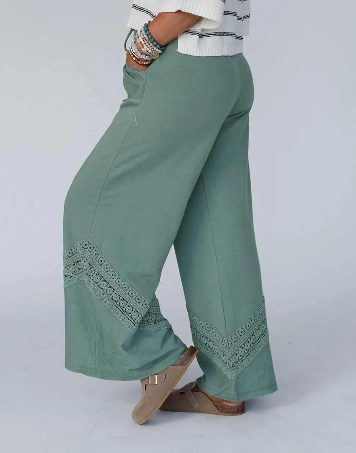 Womens Wide Leg Pants Casual Hollow Out Loose Lounge Pants Summer Palazzo Pant Trousers with Pockets 2025
