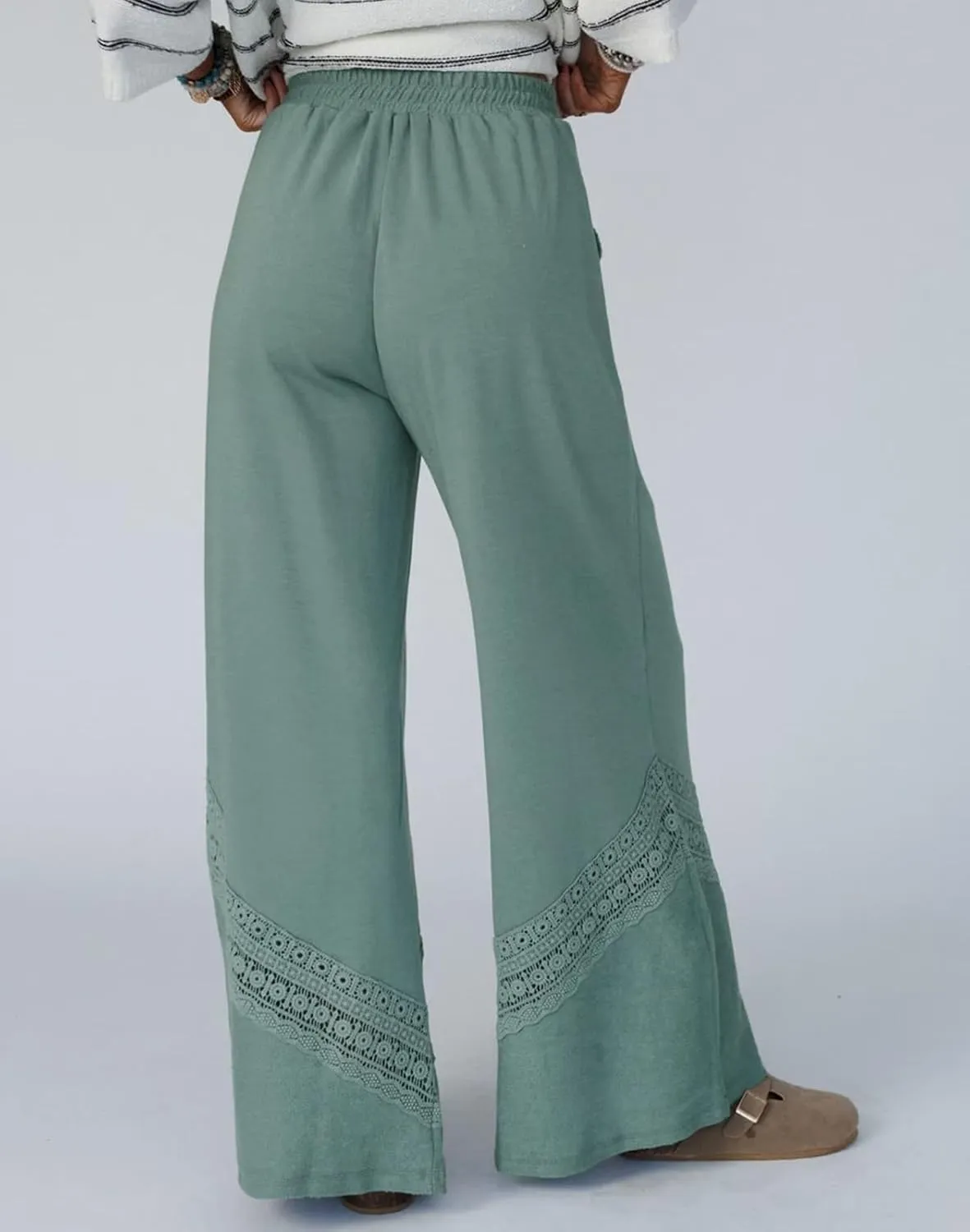 Womens Wide Leg Pants Casual Hollow Out Loose Lounge Pants Summer Palazzo Pant Trousers with Pockets 2025