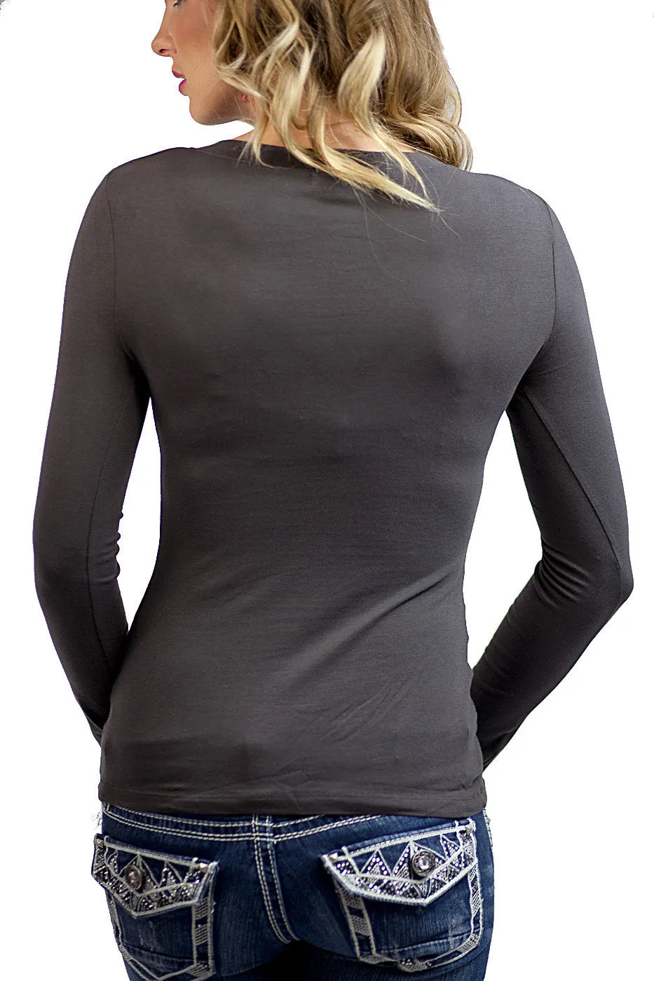 Wonderful Long Sleeve V Neck Tee Dark Grey