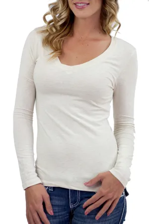 Wonderful Long Sleeve V Neck Tee Heather Beige