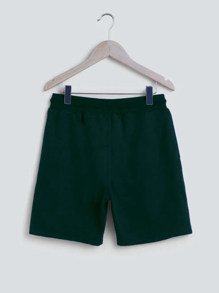Y&F Kids Dark Green Printed Cotton Shorts