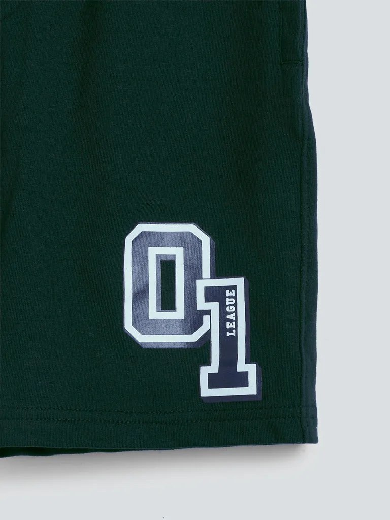 Y&F Kids Dark Green Printed Cotton Shorts