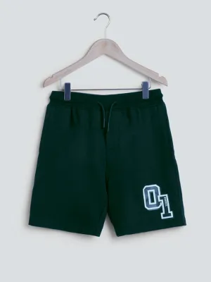 Y&F Kids Dark Green Printed Cotton Shorts