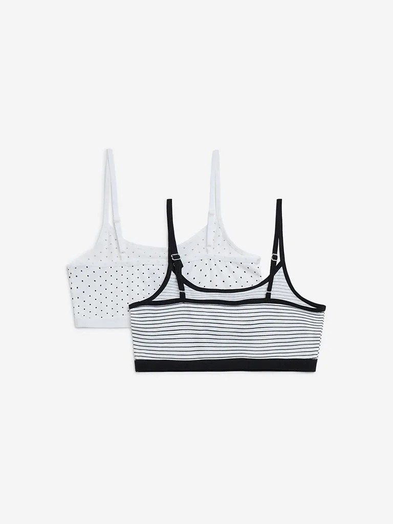 Y&F Kids White Printed Cotton Crop Tops - Pack of 2