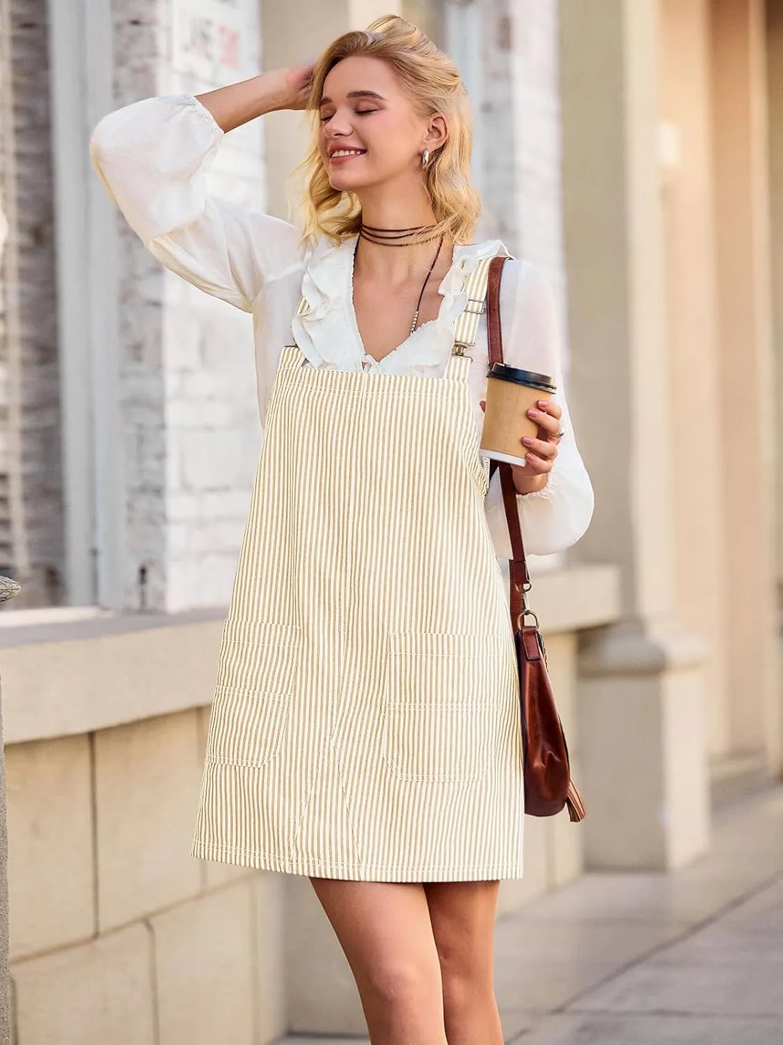 Yousify Womens Casual Denim Dress Summer Striped Overalls Romper Adjustable Straps Sleeveless Jean Dresses with Pockets