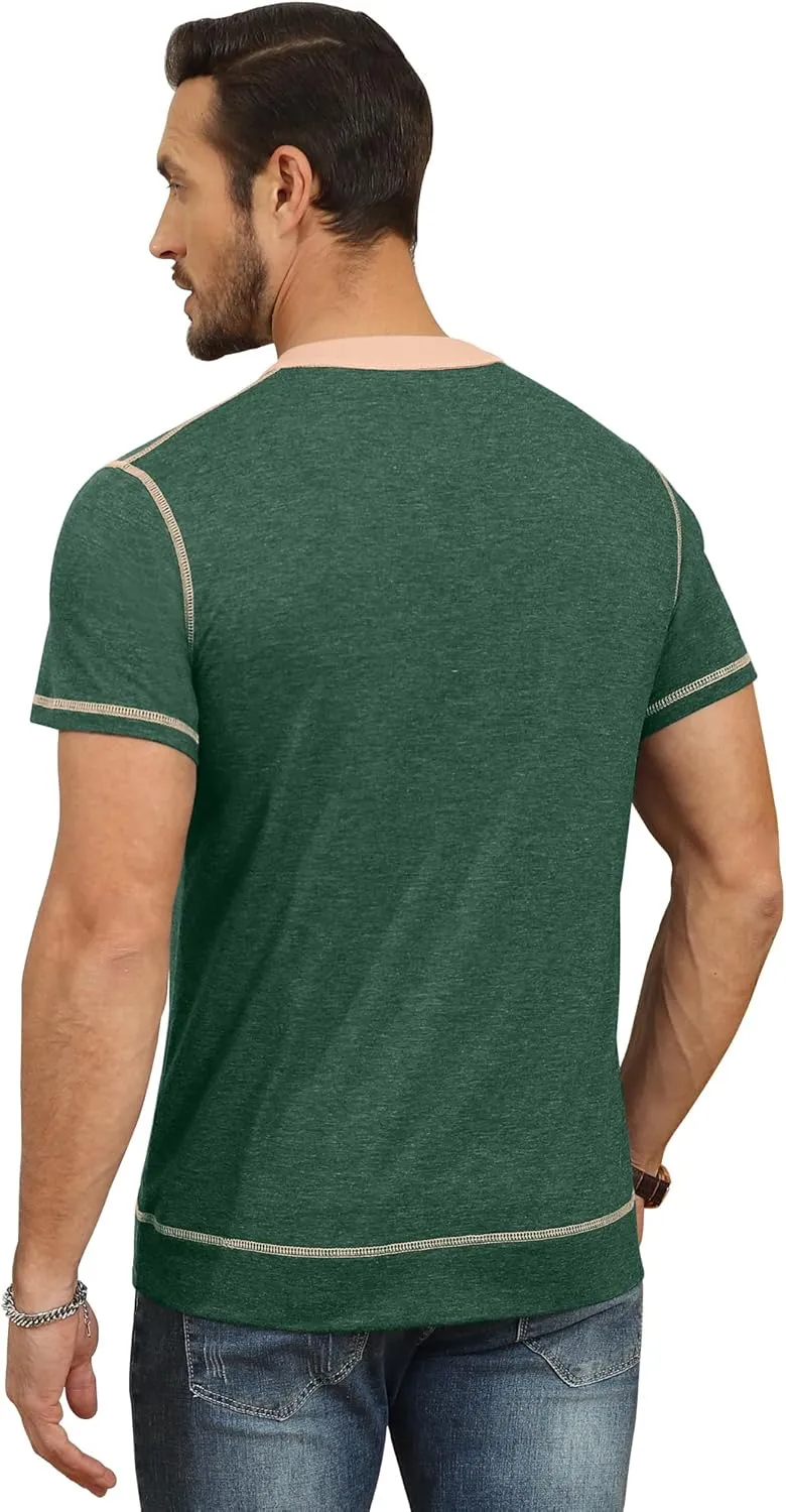 YTD Mens Henley Shirts Short Sleeve Casual V Neck Basic Tee Shirts Summer Vintage T-Shirts