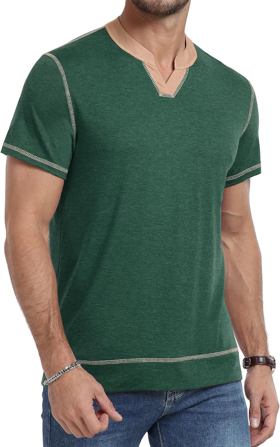 YTD Mens Henley Shirts Short Sleeve Casual V Neck Basic Tee Shirts Summer Vintage T-Shirts