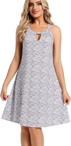 YXCFEWD Casual Summer Dresses for Women Halter Neck Dress Sleeveless Swing Cover Up Comfy Short Dress Beach Sundress Stretch(Book Layering, L)